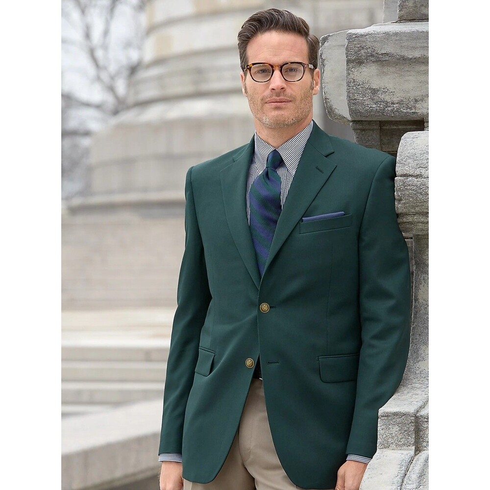 Paul Fredrick Classic Fit Men Green Wool Blazer Sport Coat Size 43 S